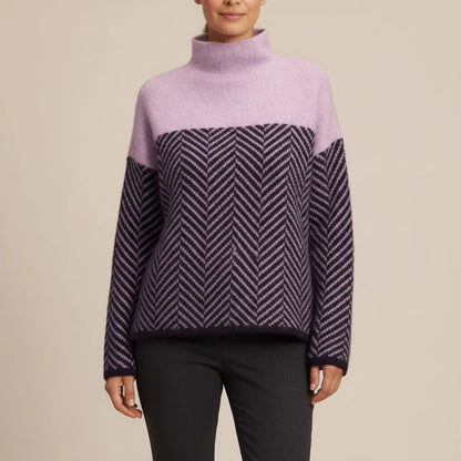 Luvrefashion | Ladies' Color Block Turtleneck Sweater in Navy Blue - styled look