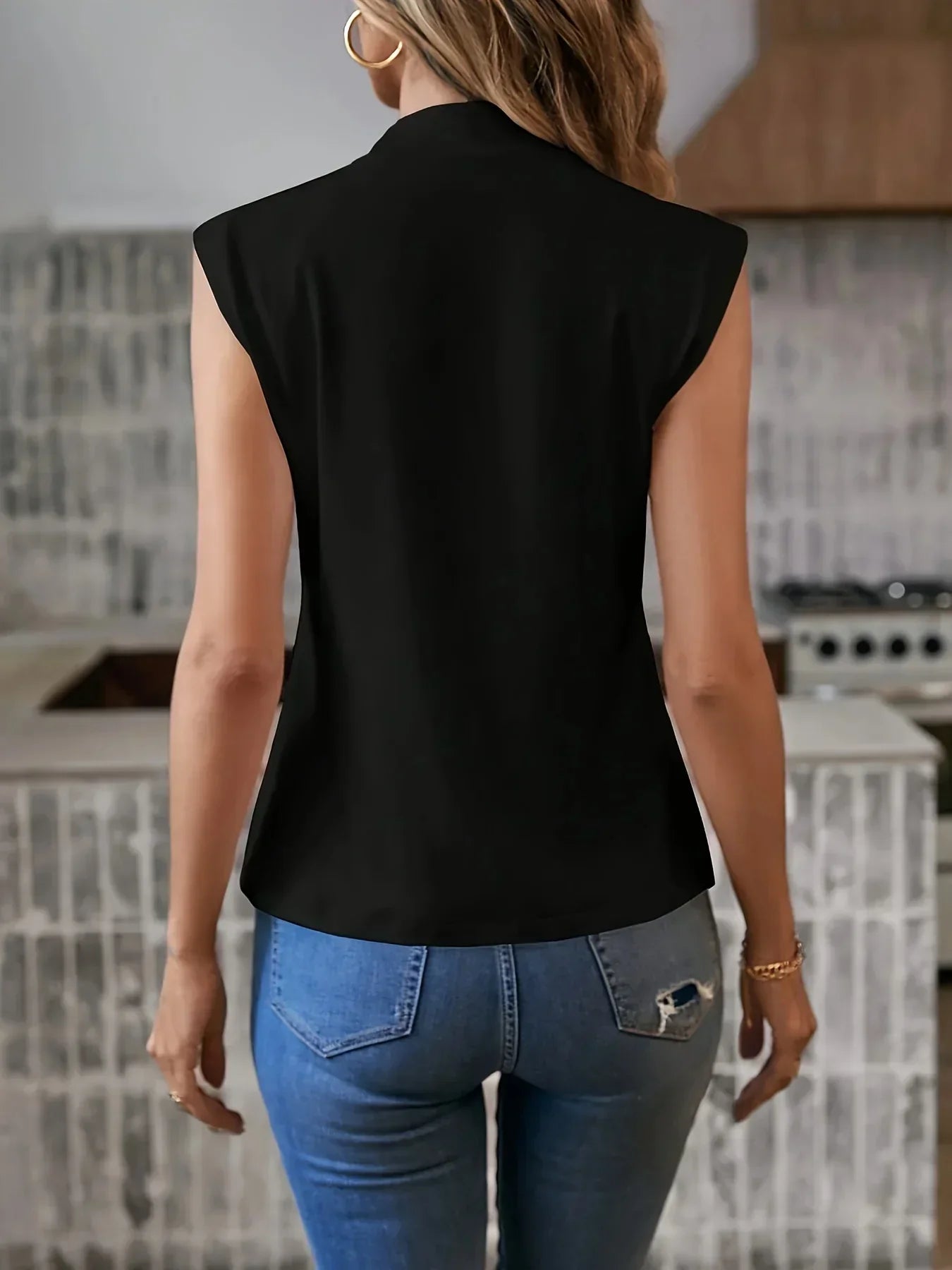 Norma Chic White Sleeveless Top in Black - detail view