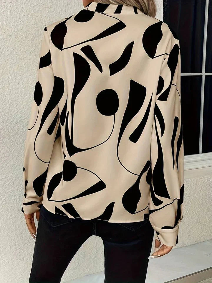 Luvrefashion | Stella Printed Long Sleeve Blouse for in Apricot - back view