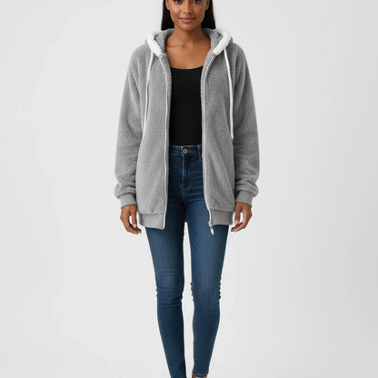 Ladies' Zip Up Hooded Sweater in Black - image 6