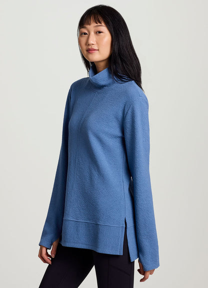 Studio Jacquard Mock Neck Tunic Pullover with Thumb Holes