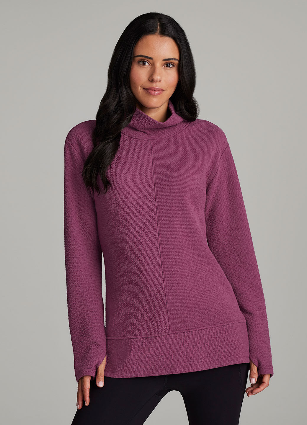 Studio Jacquard Mock Neck Tunic Pullover with Thumb Holes