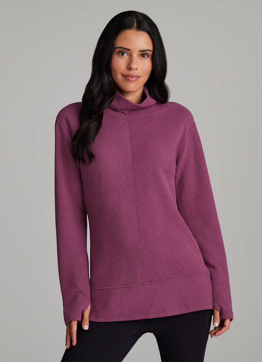 Studio Jacquard Mock Neck Tunic Pullover with Thumb Holes