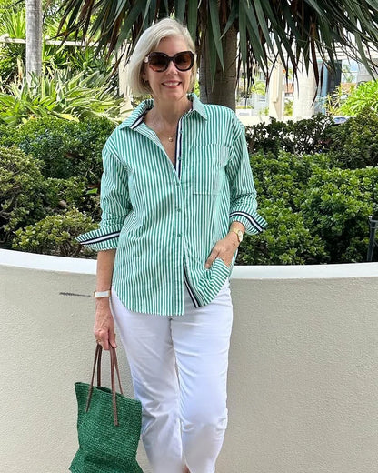 Whitney Versatile Striped Shirt for Any Occasion in Baby Pink - detail view