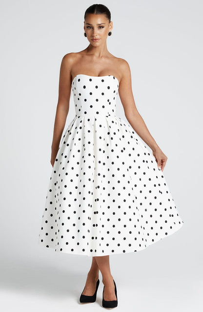 Lila Black Polka Dot Midi Summer Dress