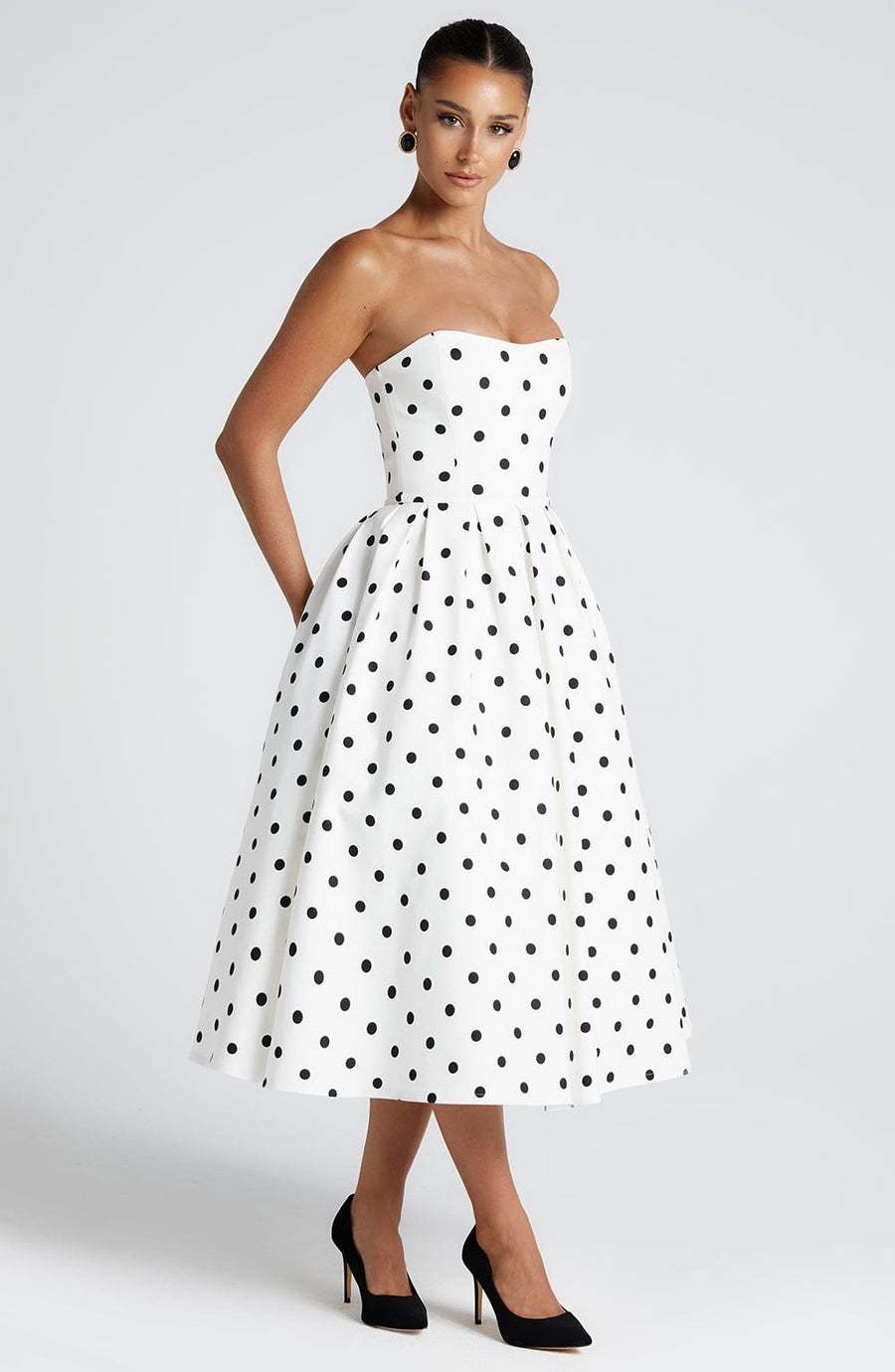 Lila Black Polka Dot Midi Summer Dress