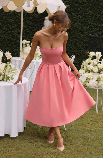 Lila Coral Pink Midi Summer Dress