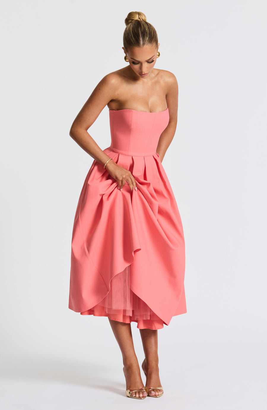 Lila Coral Pink Midi Summer Dress