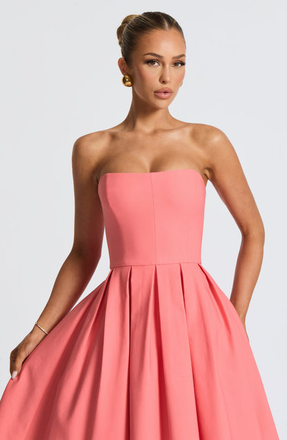 Lila Coral Pink Midi Summer Dress