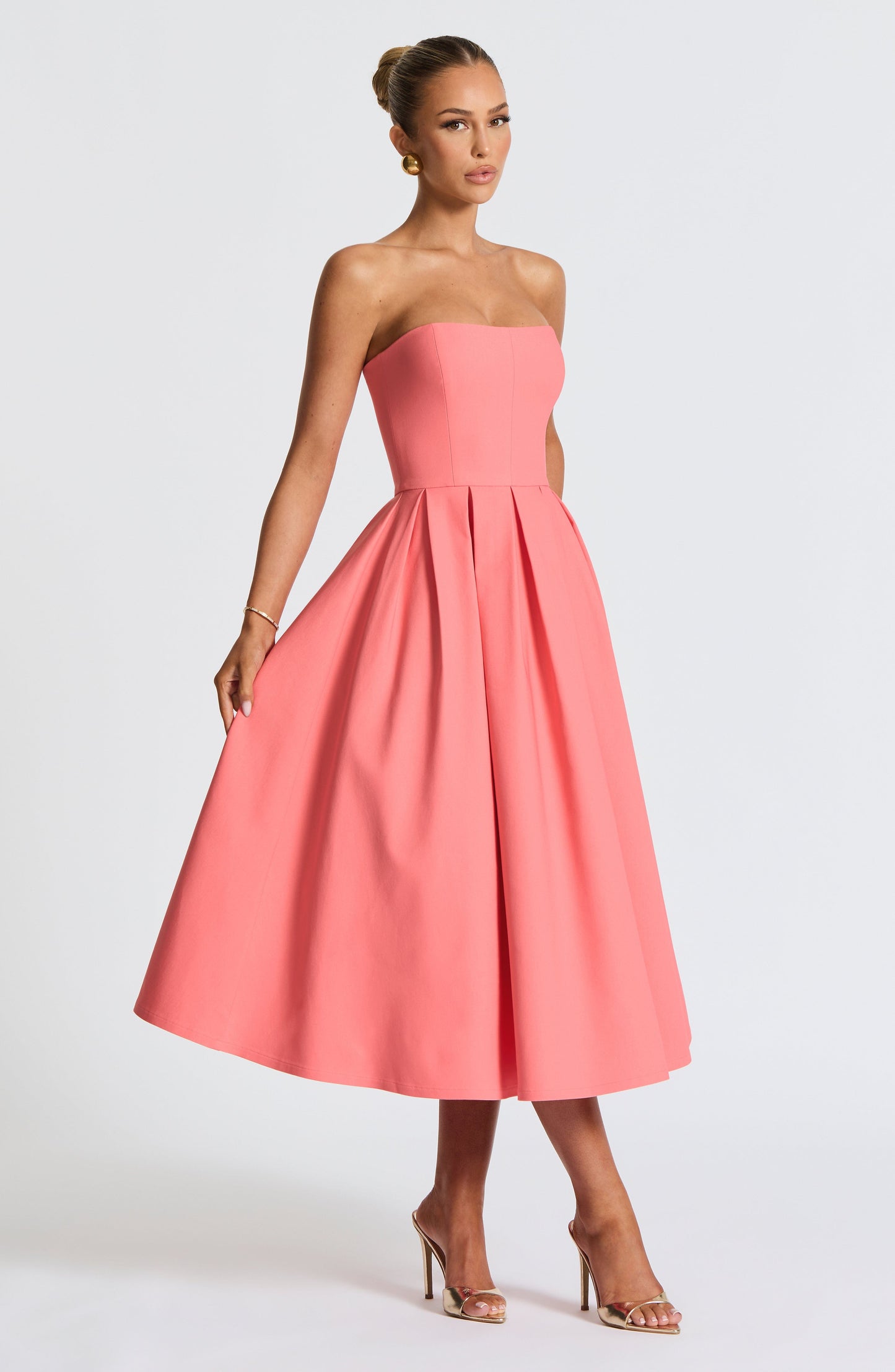 Lila Coral Pink Midi Summer Dress