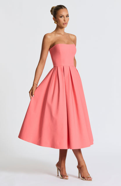 Lila Coral Pink Midi Summer Dress