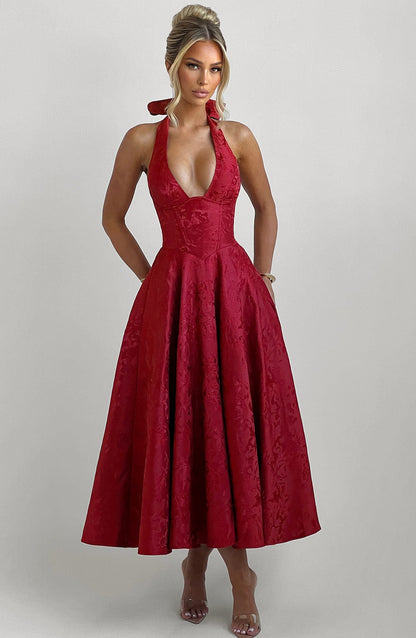 Sophia Red Midi Sundress - Perfect for Summer Days