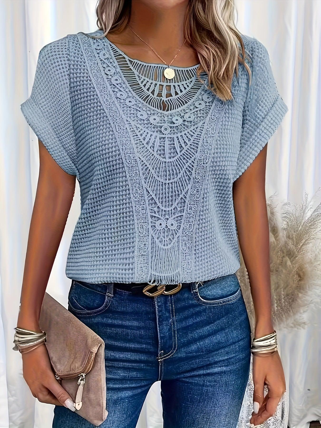Luvrefashion | Rachel Exquisitely Crafted Knit Top in Navy Blue - detail view