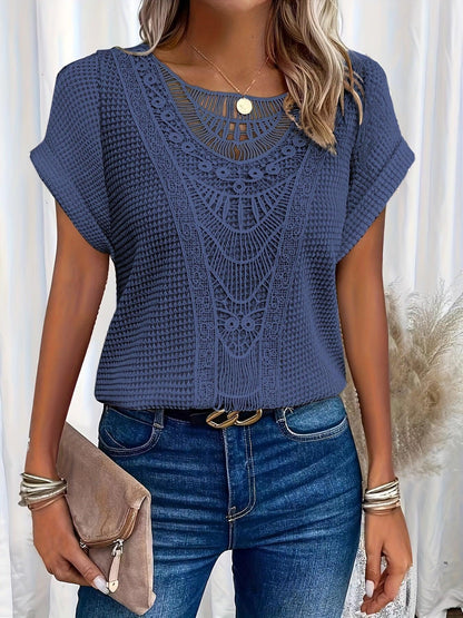 Rachel Exquisitely Crafted Knit Top in Navy Blue - side view