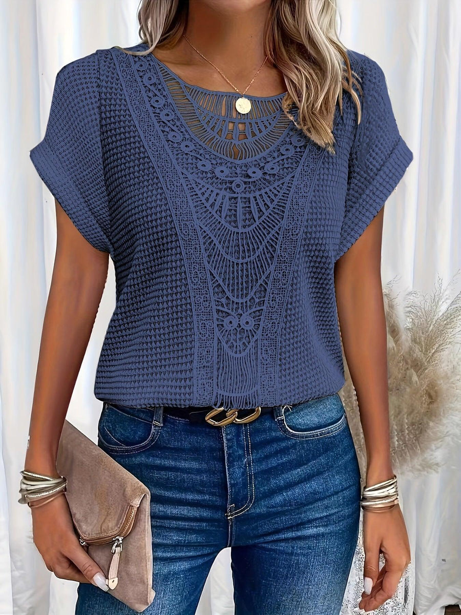 Luvrefashion | Rachel Exquisitely Crafted Knit Top in Navy Blue - side view