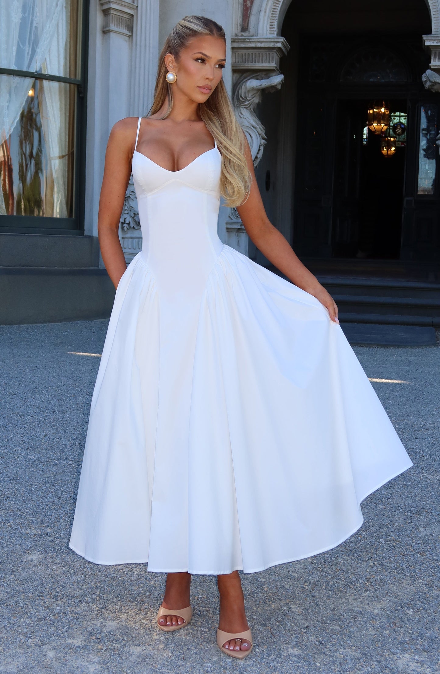 Ivory Emerson Midi Dress in XS - back view