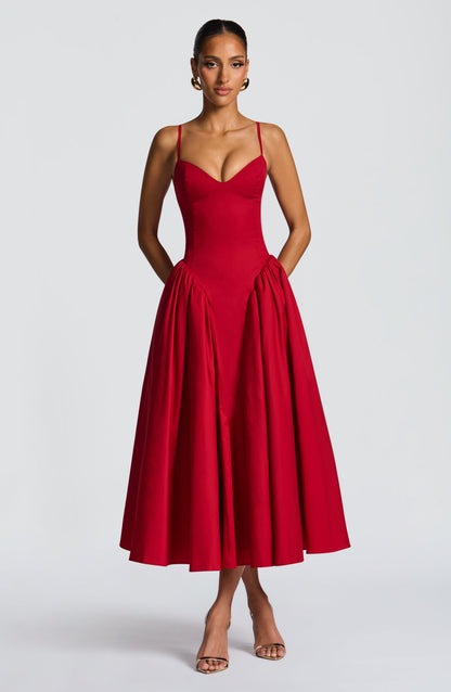 Sophia Red Midi Sundress - Perfect Summer Fashion