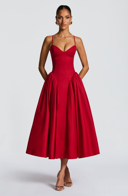Sophia Red Midi Sundress - Perfect Summer Fashion