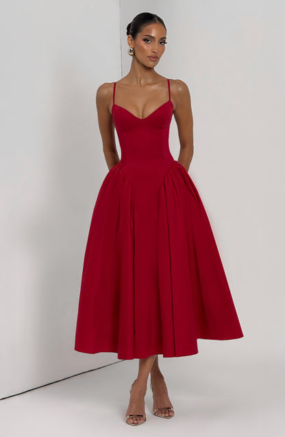 Sophia Red Midi Sundress - Perfect Summer Fashion