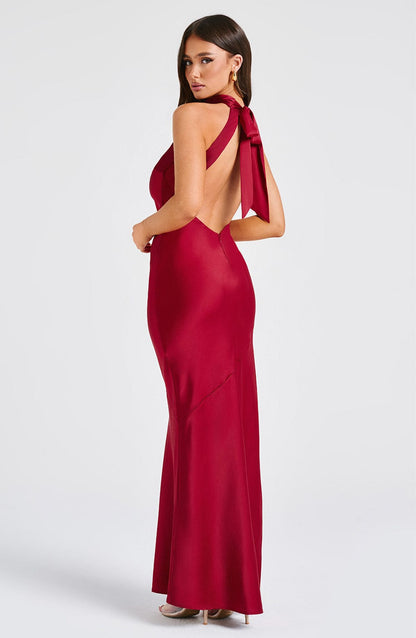 Etta Wine Maxi Dress in XS - styled look