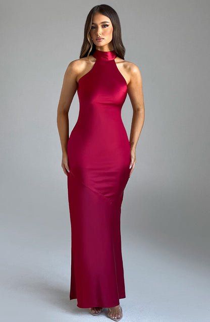 Etta Wine Maxi Dress in XS - back view
