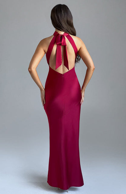 Etta Wine Maxi Dress in XS - side view