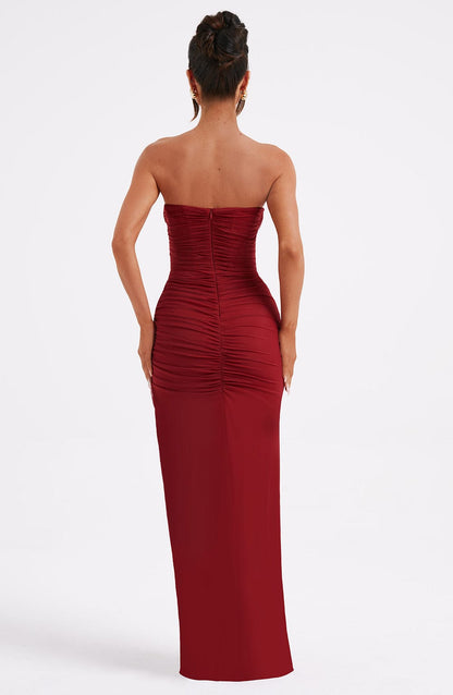 Giovanna Wine Colored Maxi Dress in XS - detail view