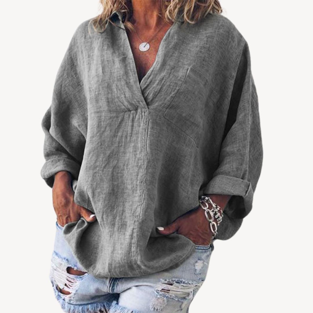 Luvrefashion | Doris Relaxed Fit Mixed Fabric Blouse in Black - detail view