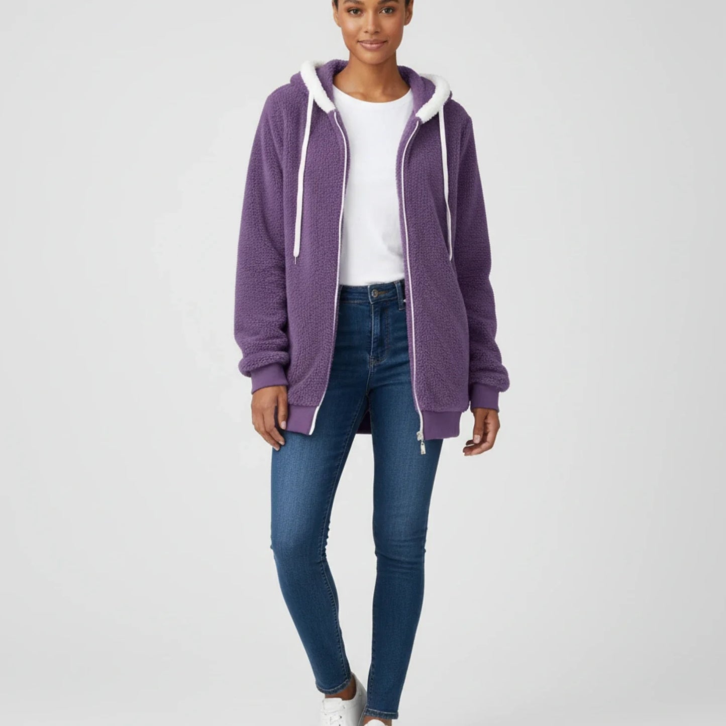 Ladies' Zip Up Hooded Sweater in Black - detail view