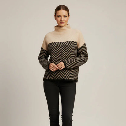 Luvrefashion | Ladies' Color Block Turtleneck Sweater in Navy Blue - back view