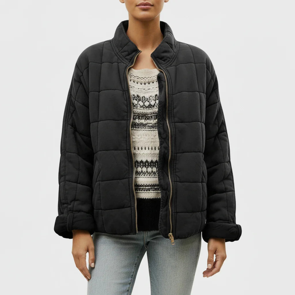 Luvrefashion | Ladies' Quilted Flight Jacket in Green - back view