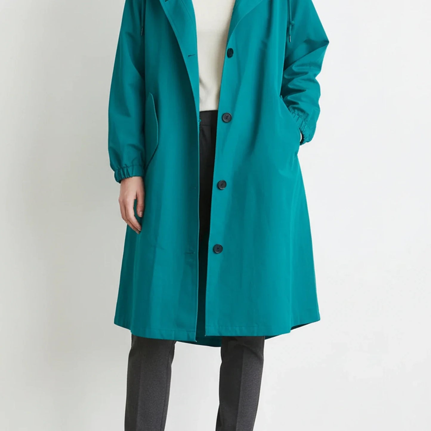 Long Hooded Coat for in Light Gray - styled look