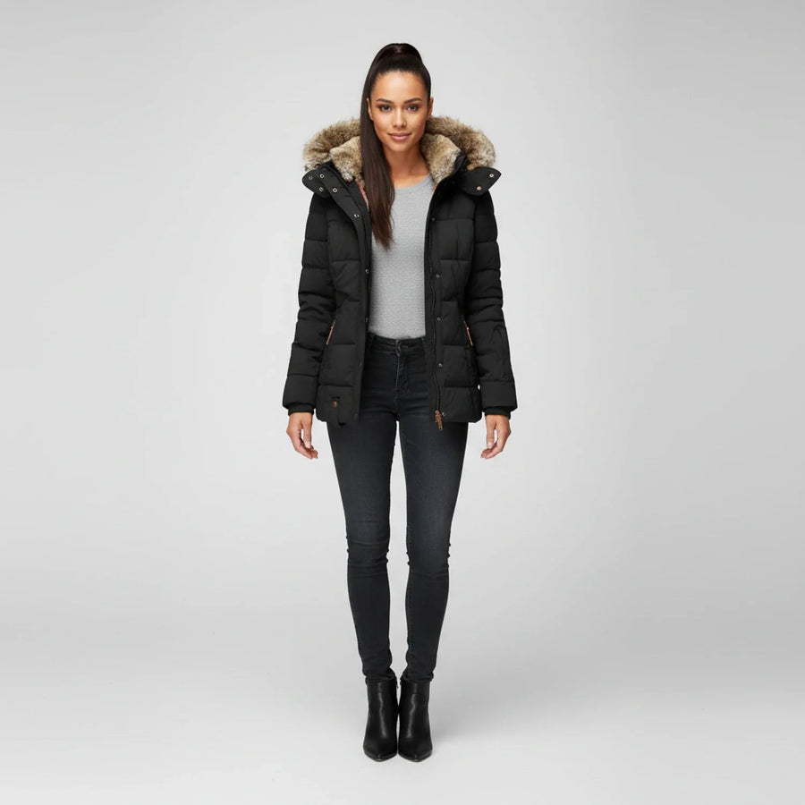 Luvrefashion | Quilted Puffer Jacket with Hood for in Black - side view
