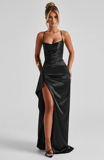 Helen Black Maxi Dress in XS - front view
