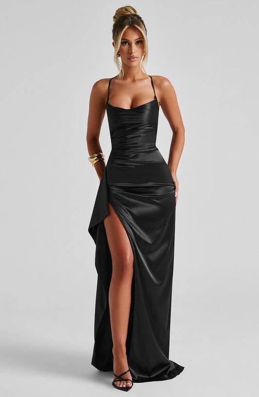 Helen Black Maxi Dress in XS - front view