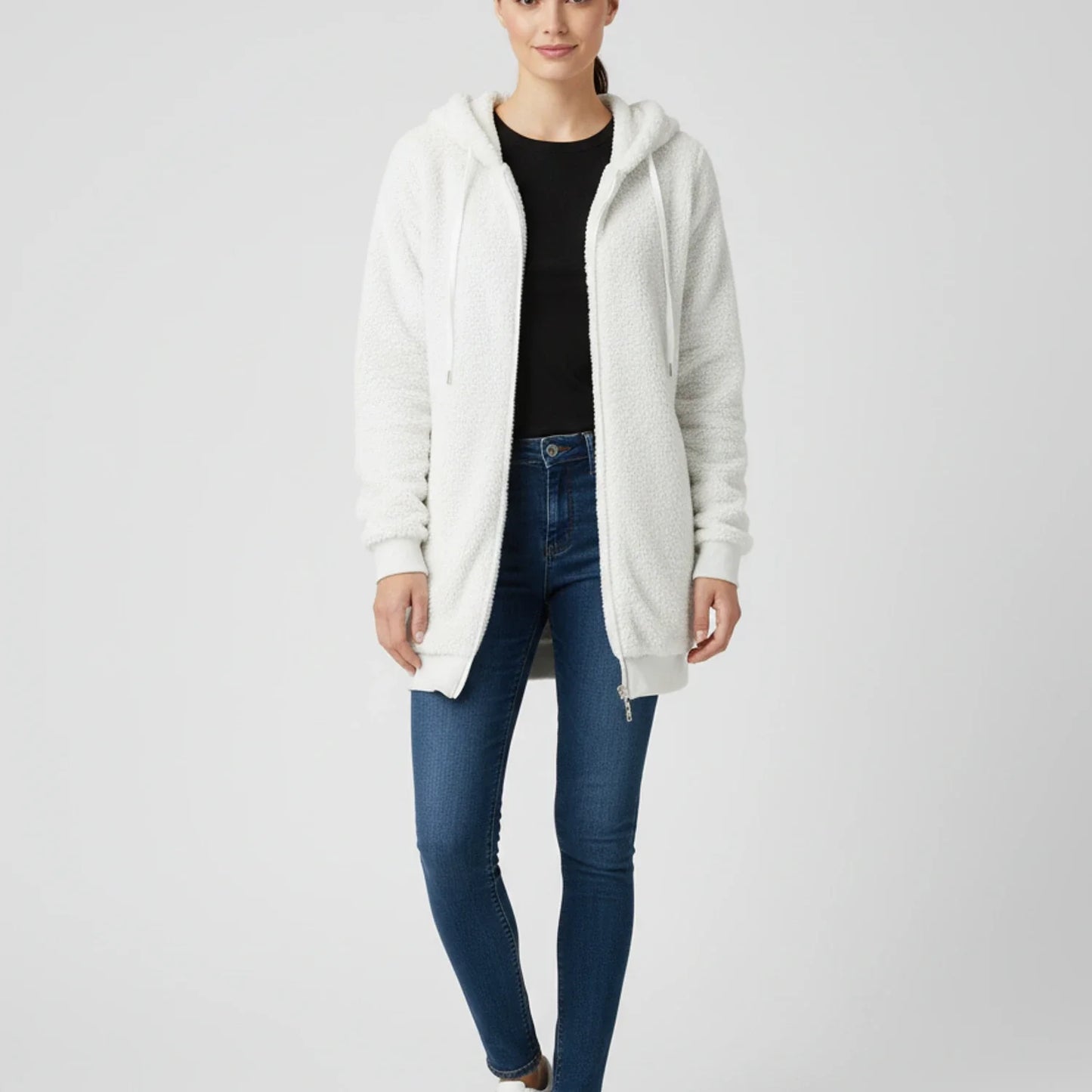 Ladies' Zip Up Hooded Sweater in Black - image 8