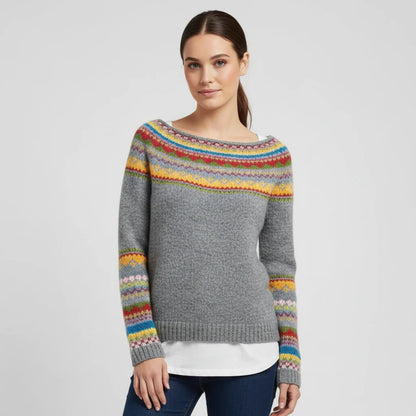 Luvrefashion | Long Sleeve Fair Isle Sweater for in Grey - front view