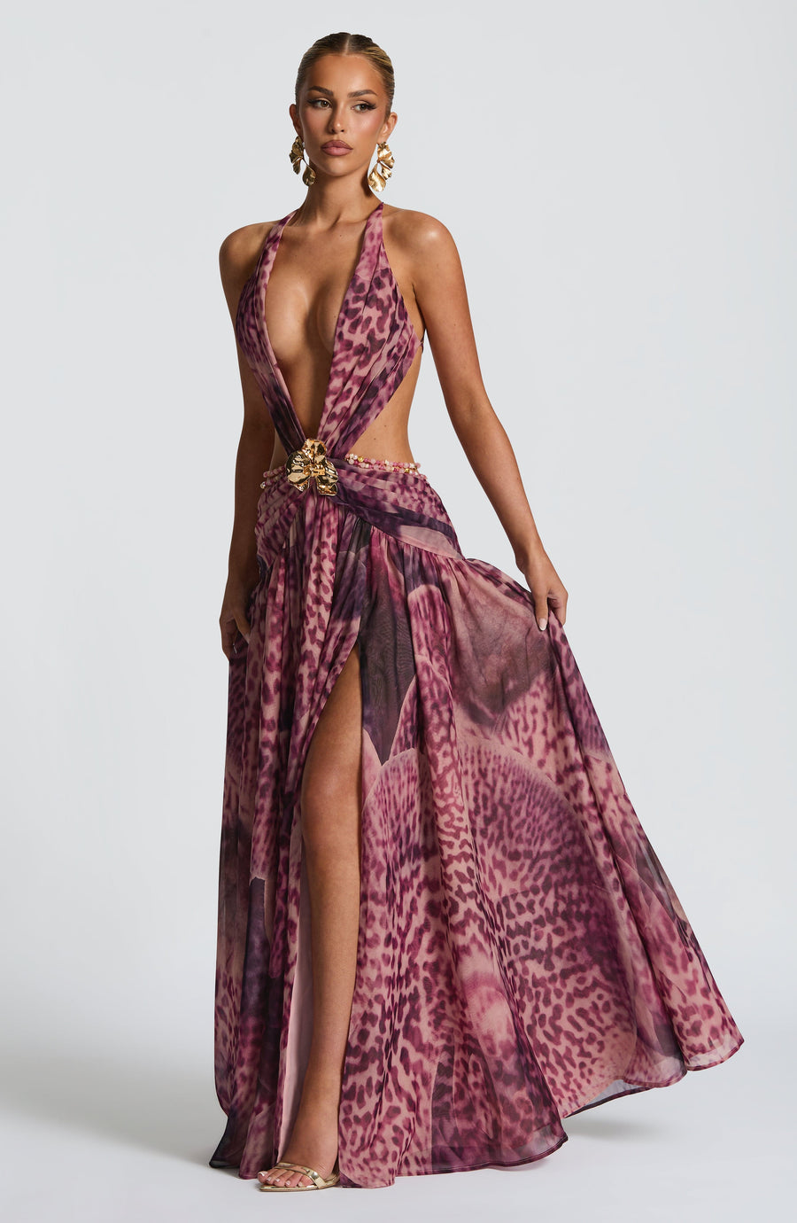 Sophia Maxi Summer Dress - Magenta Orchid Print