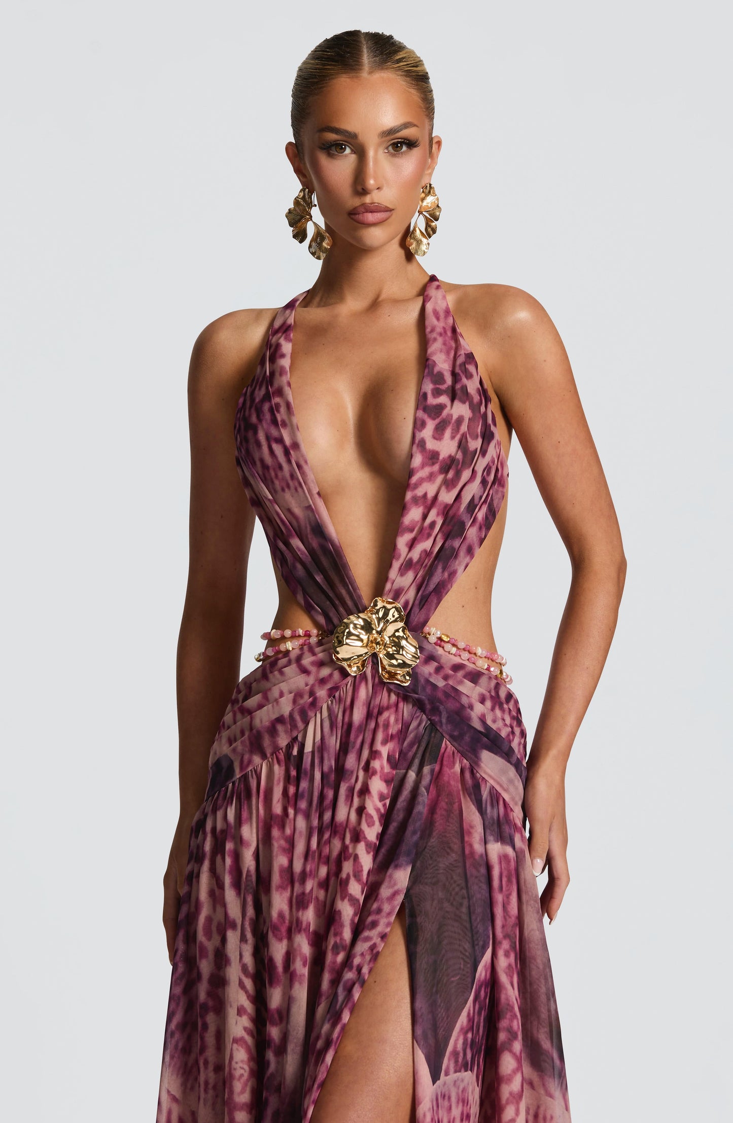 Sophia Maxi Summer Dress - Magenta Orchid Print