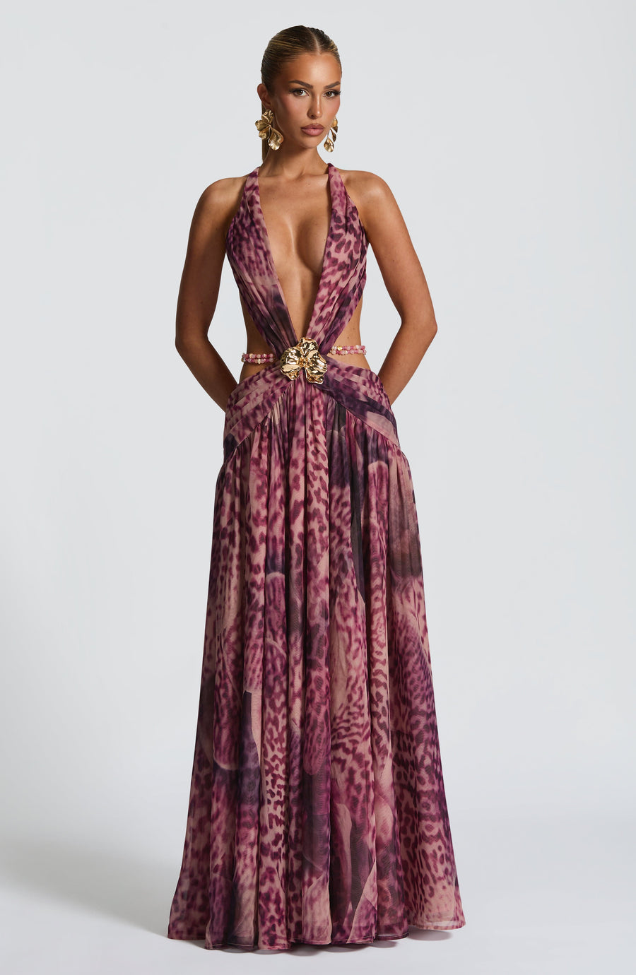 Sophia Maxi Summer Dress - Magenta Orchid Print