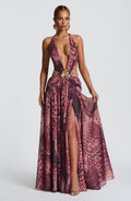 Sophia Maxi Summer Dress - Magenta Orchid Print
