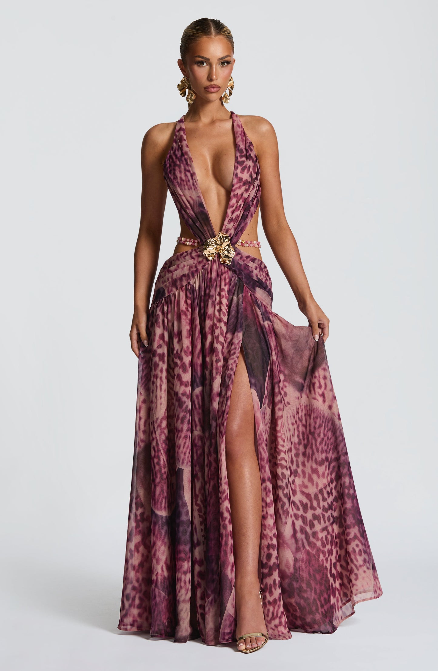 Sophia Maxi Summer Dress - Magenta Orchid Print