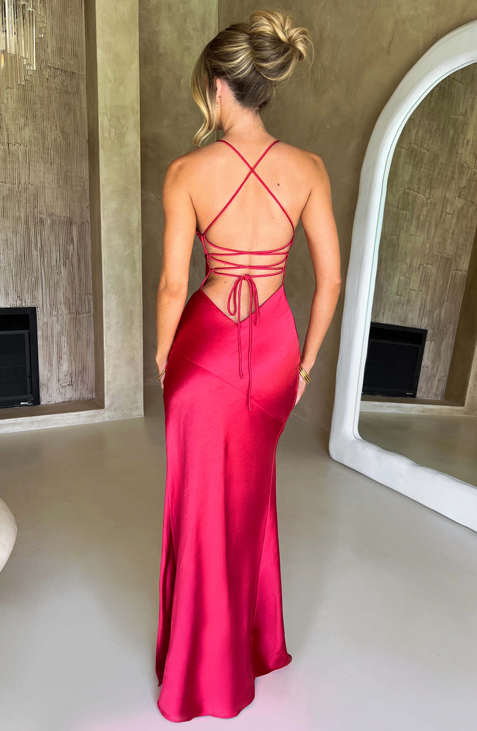 Isobel Red Maxi Dress in XS - side view