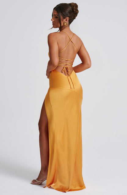 Isobel Tangerine Maxi Dress in XS - styled look