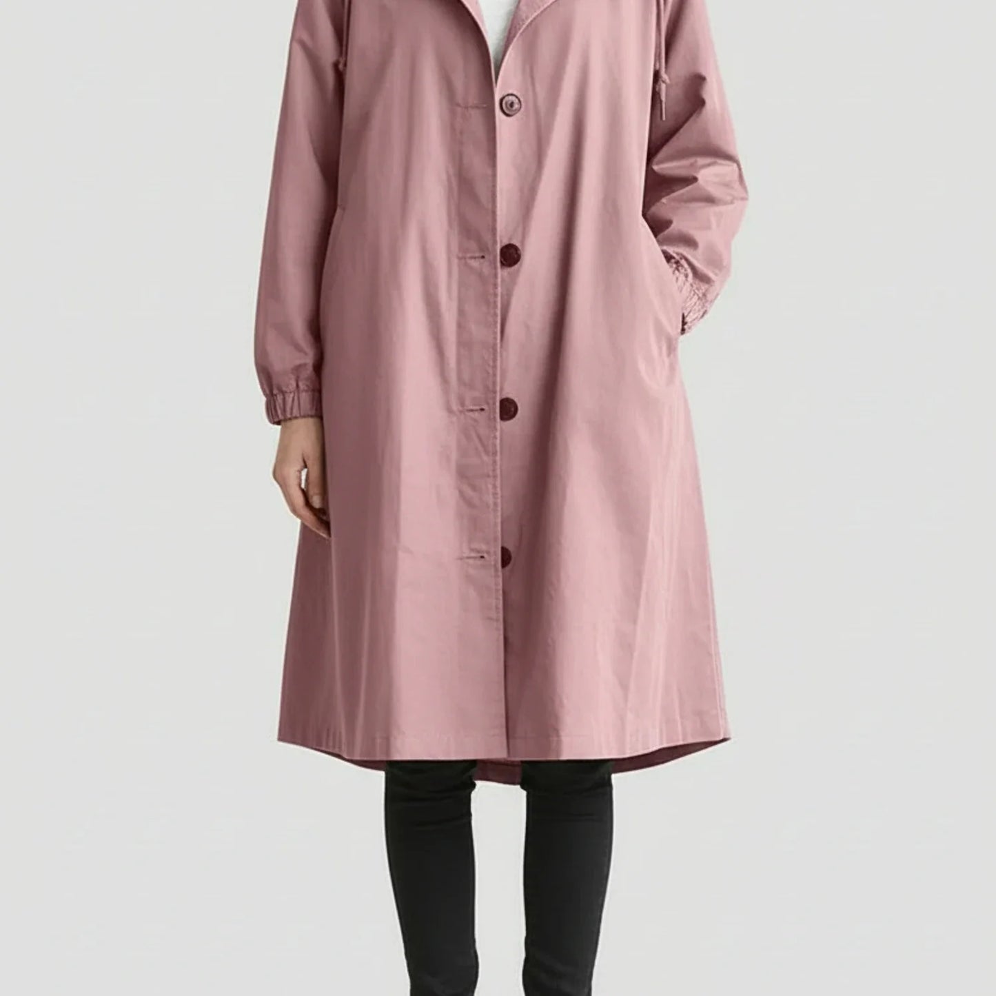 Long Hooded Coat for in Light Gray - detail view