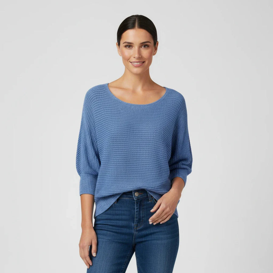 Luvrefashion | Ladies' Scoop Neck Pullover Sweater in Red - styled look