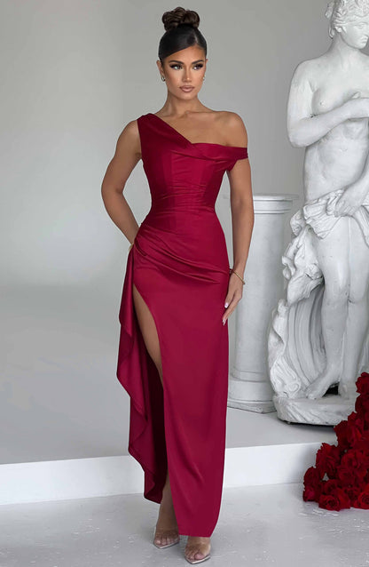 Juliene Wine Colored Maxi Dress in XS - side view