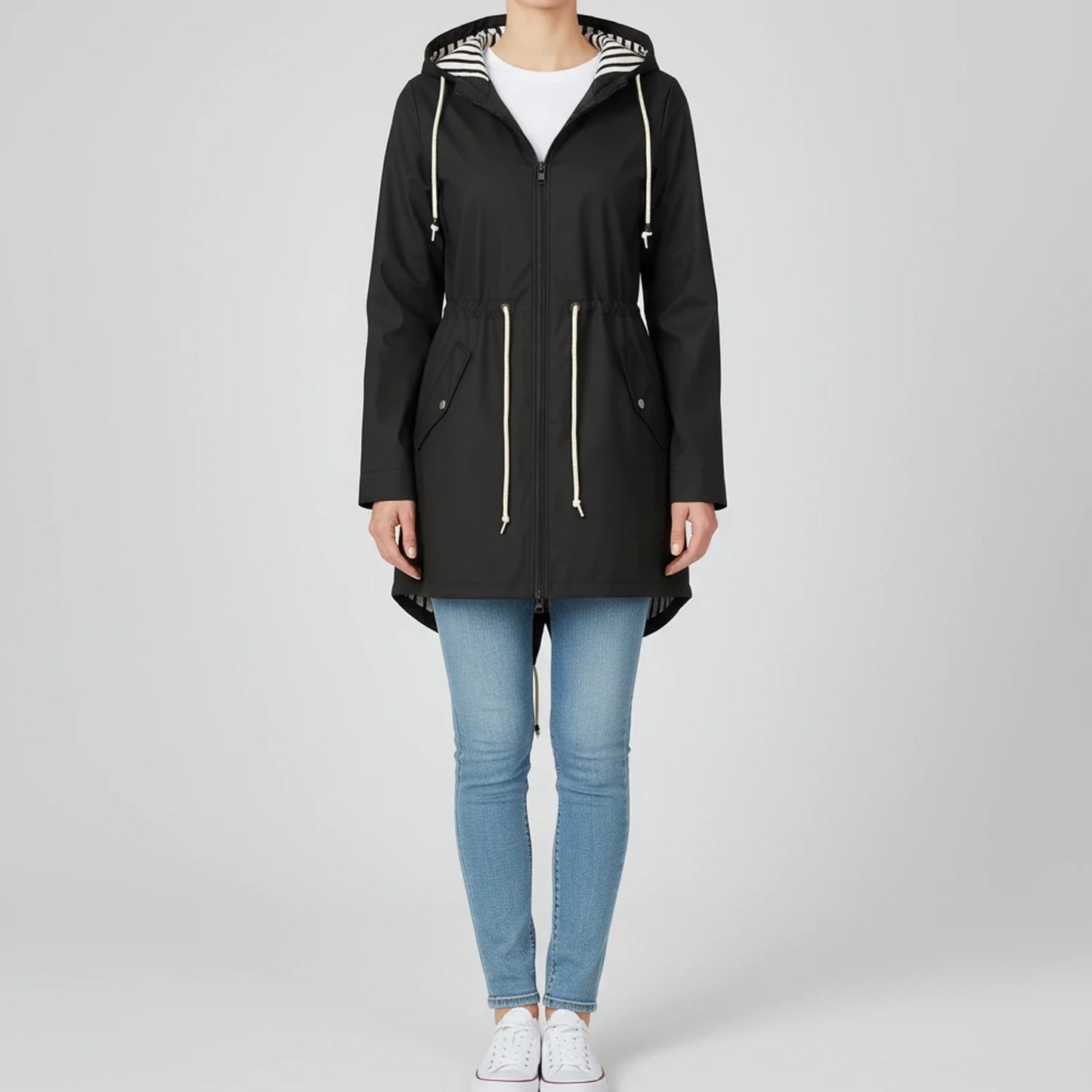 Anorak Jacket with Hood for in Black - front view