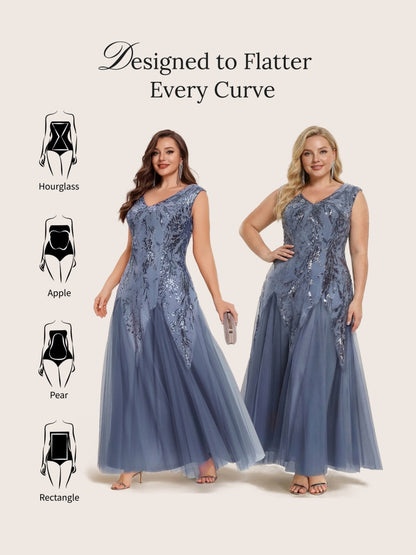 Freya Navy Sequin Embroidered Cap Sleeve Maxi Evening Dress