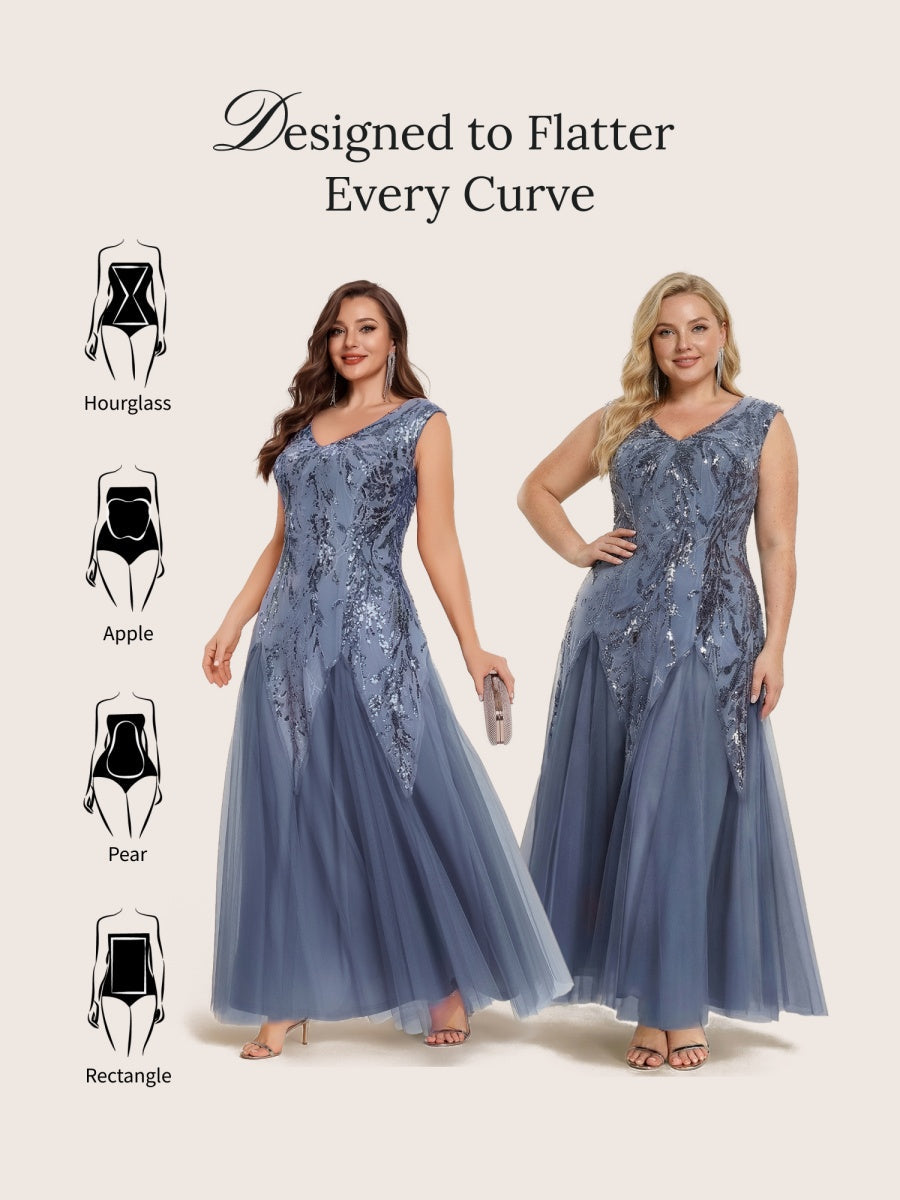Freya Navy Sequin Embroidered Cap Sleeve Maxi Evening Dress